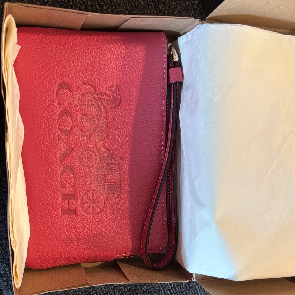 Coach Fuchsia Leather Wristlet